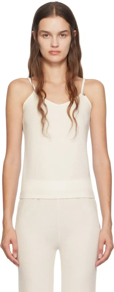 Hugo Boss Off-white Embroidered-logo Tank Top In 118-open White