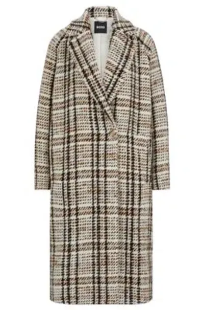 Hugo Boss Oversize-fit Coat In Checked Fabric With Wool In Patterned