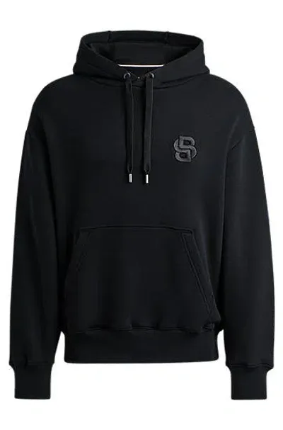 Hugo Boss Oversized-fit Hoodie In Cotton With Double B Monogram In Black