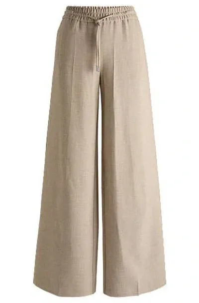 Hugo Boss Oversized-fit Trousers In Melange Twill With Drawstring Waist In Neutrals