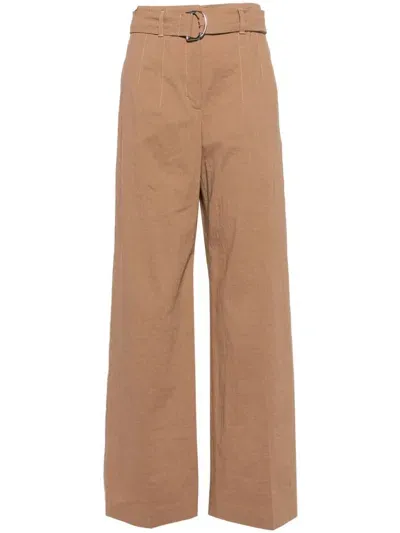 Hugo Boss Belted Linen-blend Trousers In 中性色