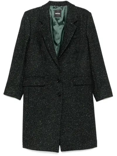 Hugo Boss Patterned-jacquard Coat In Blue