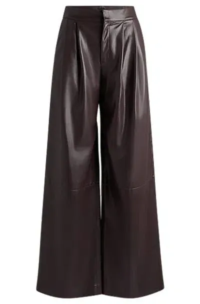 Hugo Boss Pleat-front Slim-fit Trousers In Faux Leather In Purple