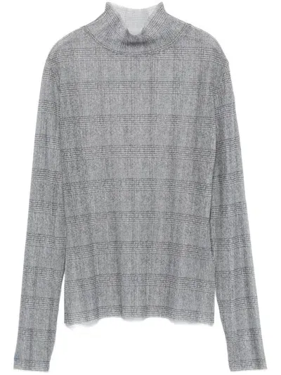 Hugo Boss Plissé High-neck Top In Grey