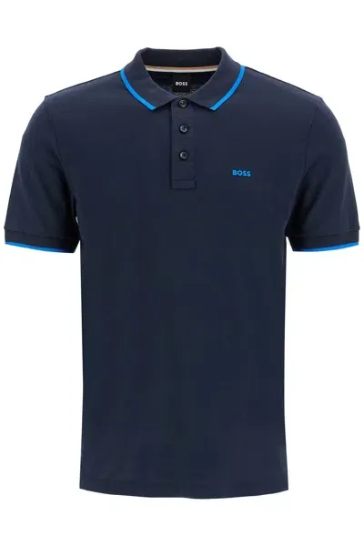 Hugo Boss Polo Parlay Con Bordi A Contrasto In Blue