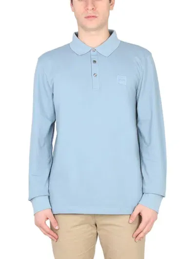 Hugo Boss Polo With Logo Patch In Blue