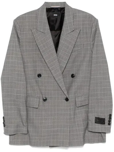 Hugo Boss Prince Of Wales-check Blazer In Black