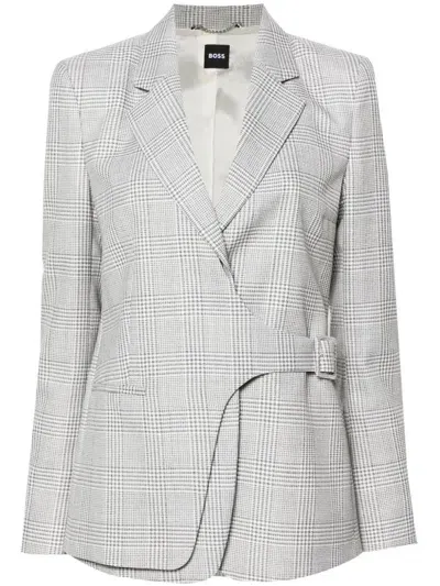 Hugo Boss Prince Of Wales Check Blazer In Grey