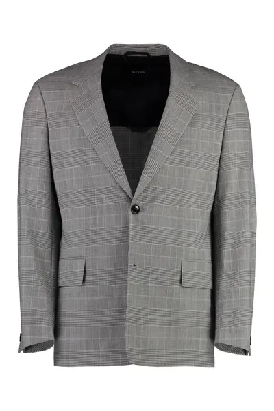 Hugo Boss Prince Of Wales Checked Jacket In Grey