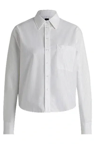 Hugo Boss Regular-fit Blouse In Striped Cotton In White