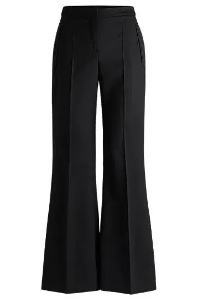 Hugo Boss Regular-fit Flared Trousers In Wool-blend Twill In Black