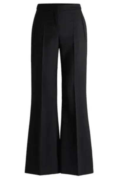 Hugo Boss Regular-fit Flared Trousers In Wool Twill In Black