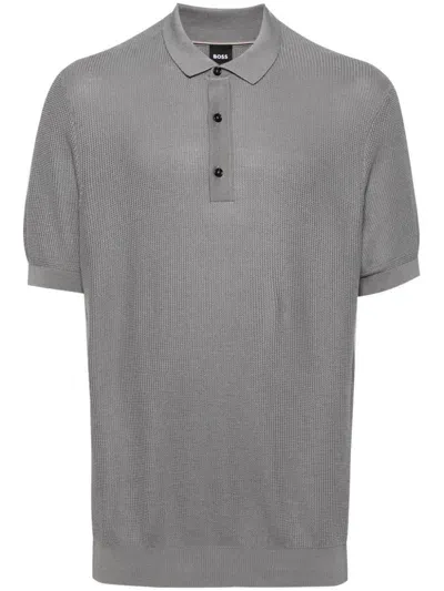 Hugo Boss Regular-fit Knit Polo Shirt In Grey