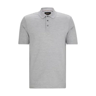 Hugo Boss Regular-fit Polo Shirt In Cotton And Silk In Silver