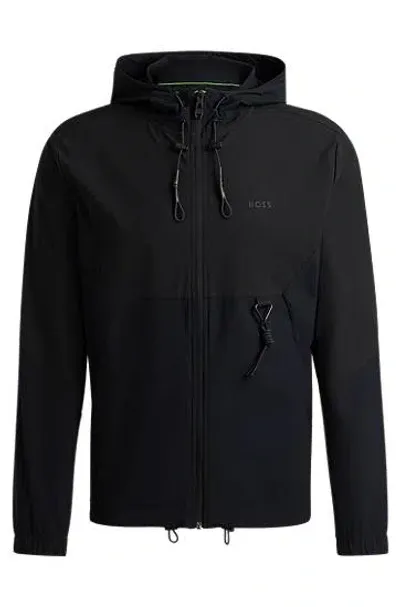 Hugo Boss Regular-fit Zip-up Hoodie With Quick-dry Performance In Black