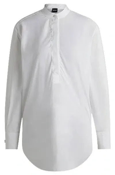 Hugo Boss Relaxed-fit Blouse In Easy-iron Poplin In White