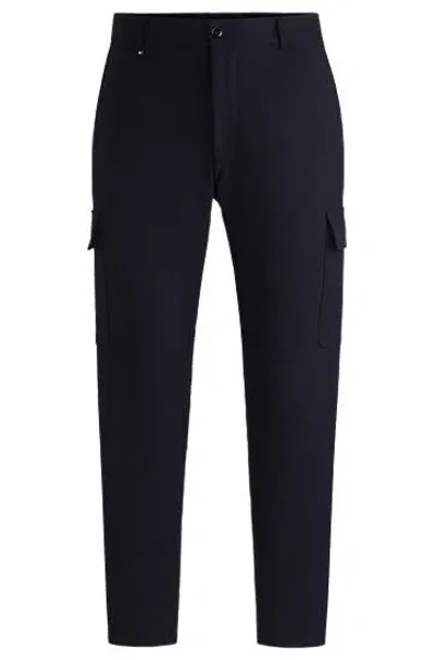 Hugo Boss Relaxed-fit Cargo Trousers In Melange Stretch Fabric In Blue