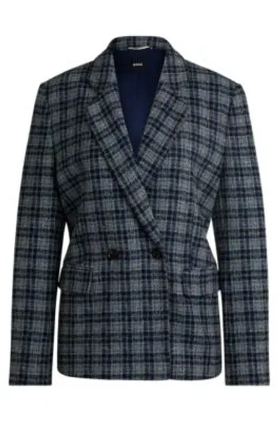 Hugo Boss Relaxed-fit Double-breasted Jacket In Checked Tweed In Patterned