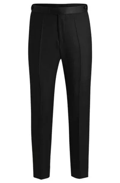 Hugo Boss Relaxed-fit Tuxedo Trousers In Wool With Silk Trims In Black