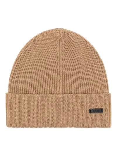 Hugo Boss Ribbed-knit Beanie In Neutrals