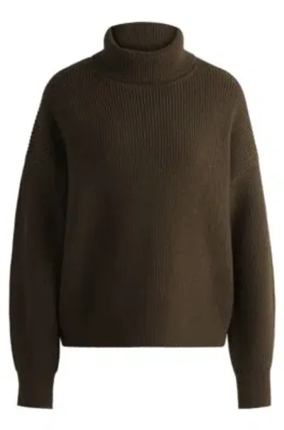 Hugo Boss Ribbed Rollneck Sweater In Wool In Light Green