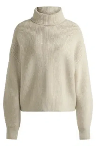 Hugo Boss Ribbed Rollneck Sweater In Wool In Patterned