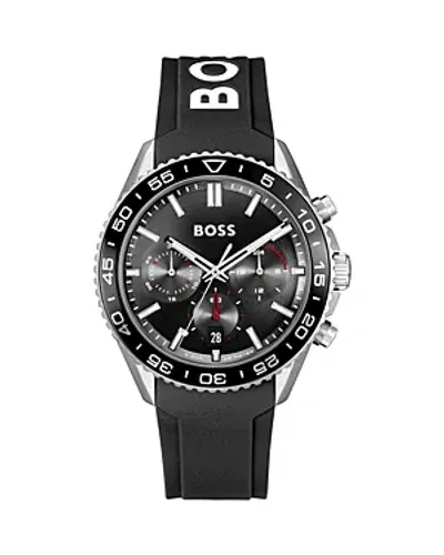 Hugo Boss Boss Runner Chronograph Silicone Strap Watch, 44mm In Black