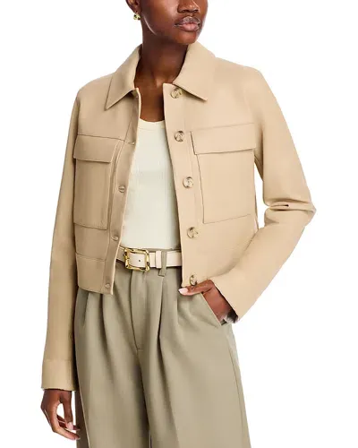 Hugo Boss Sadenia Leather Jacket In Sand Beige