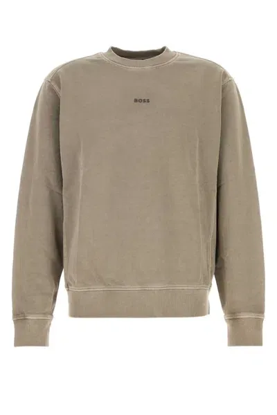 Hugo Boss Sage Green Cotton Sweatshirt In Neutrals