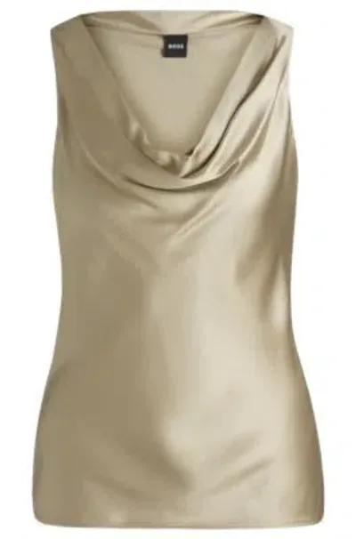 Hugo Boss Satin Relaxed-fit Blouse With Cowl Neckline In Light Beige