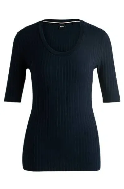 Hugo Boss Scoop-neck Top In Stretch Fabric In Schwarz