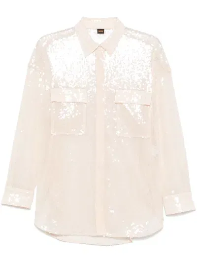 Hugo Boss Sequinned Point Collar Shirt In Neutrals