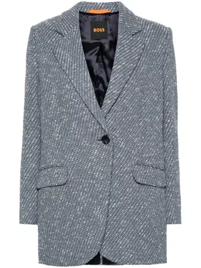 Hugo Boss Single-button Jacket In Denim-effect Tweed In Blue