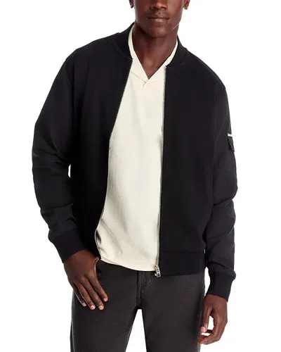 Hugo Boss Skiles Cotton Blend Mixed Media Bomber Jacket In Black