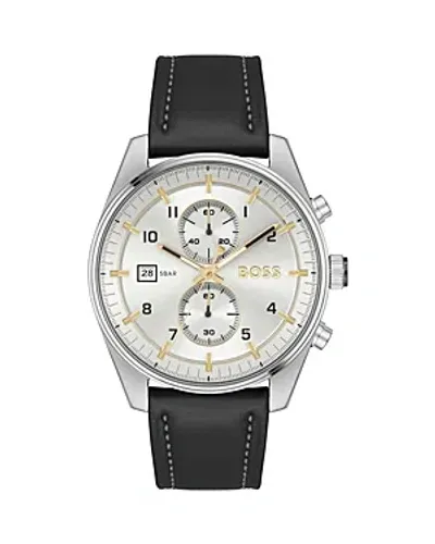 Hugo Boss Pilot-inspired Chronograph Watch With Black Leather Strap Men's Watches In Assorted-pre-pack