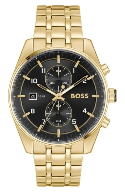 Hugo Boss Boss Skytraveller Chronograph Bracelet Watch, 44mm In Black