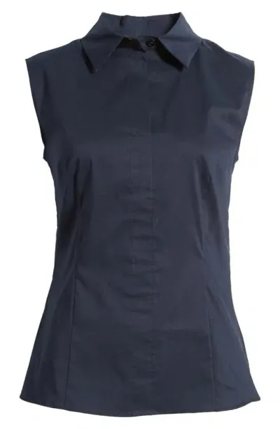 Hugo Boss Button Front Sleeveless Top In Sky Captain