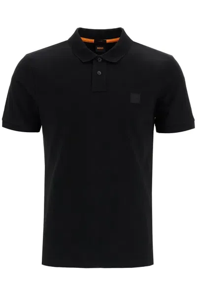 Hugo Boss Stretch-cotton Slim-fit Polo Shirt With Logo Patch In Black