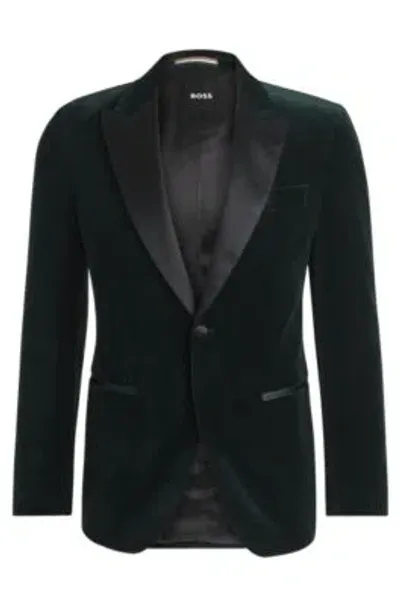 Hugo Boss Slim-fit Tuxedo Jacket In Pure-cotton Velvet In Light Green