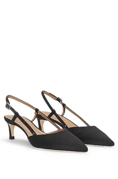 Hugo Boss Slingback Pumps In Soft Satin With Pointed Toe In Black