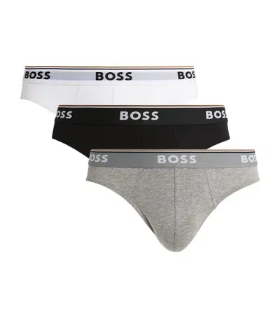 Hugo Boss Stretch-cotton Logo Print Briefs In Multi