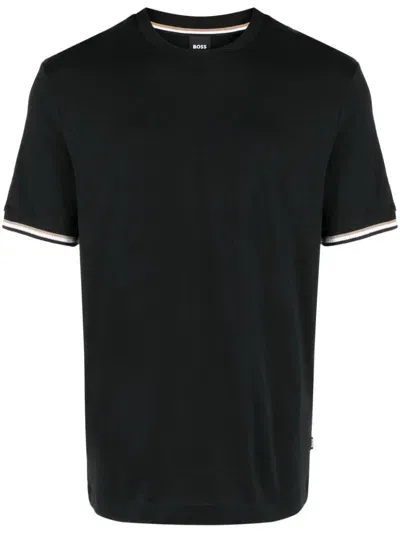 Hugo Boss Fine-ribbed Cotton T-shirt In Black