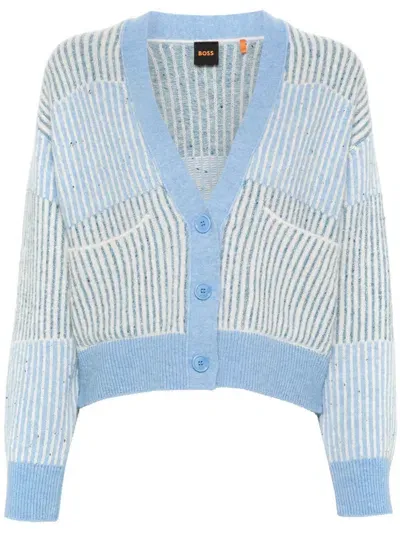 Hugo Boss Striped Cardigan In Blue