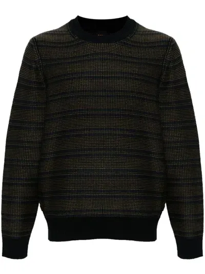 Hugo Boss Striped Sweater In Green