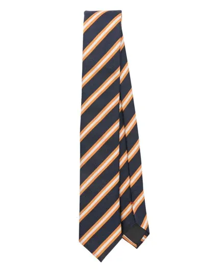 Hugo Boss Striped Tie In Blue