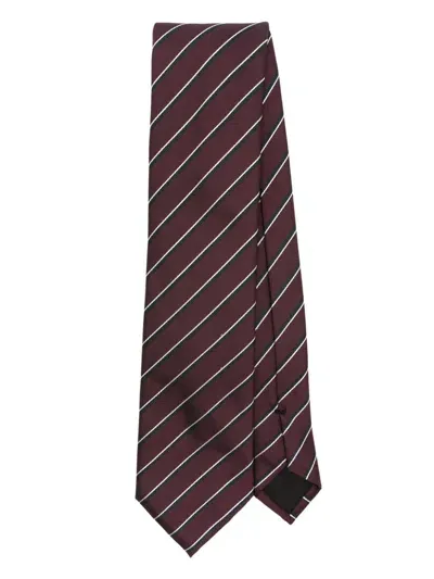 Hugo Boss Striped Tie In Red