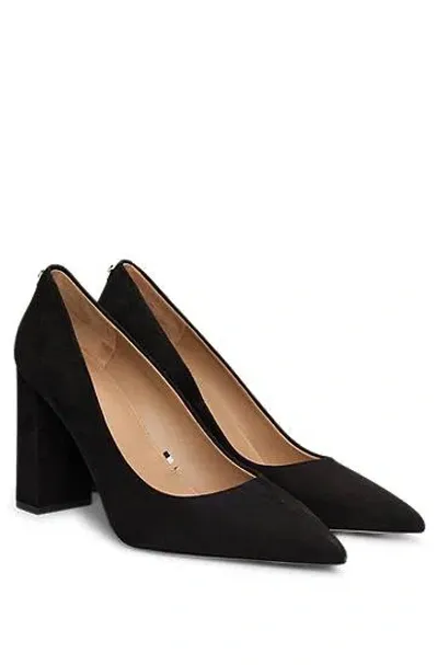 Hugo Boss Suede Pumps With 9cm Block Heel In Black