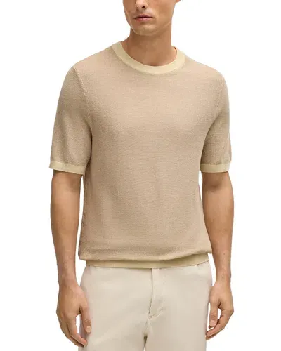 Hugo Boss Tantino Short Sleeve Cotton Blend Sweater With Micro Structure In Open White 50511762 131