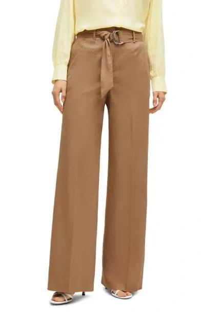 Hugo Boss Relaxed-fit Trousers In A Linen Blend In Brown