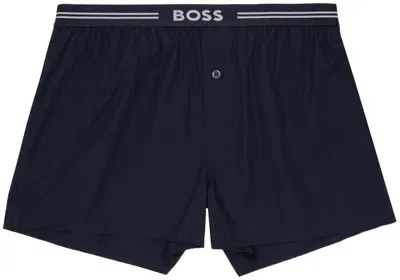 Hugo Boss Three-pack Navy & Blue Woven Boxers In Dark Blue 403